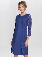 Gina Bacconi Blue Clarabelle Mock Lace Jacket And Crepe Dress - Image 2 of 6
