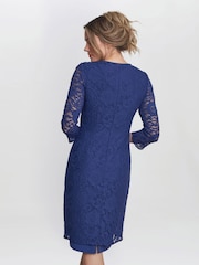 Gina Bacconi Blue Clarabelle Mock Lace Jacket And Crepe Dress - Image 3 of 6