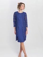 Gina Bacconi Blue Clarabelle Mock Lace Jacket And Crepe Dress - Image 4 of 6