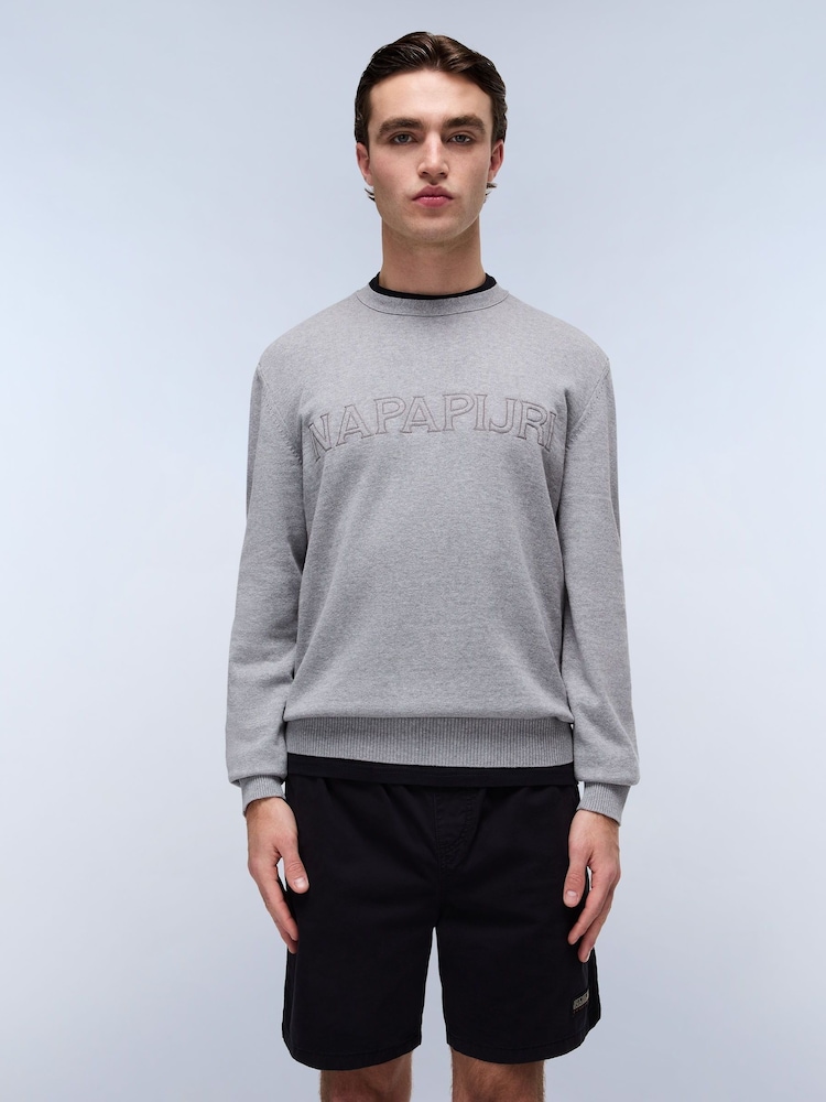 Napapijri Grey Ambra Crew Neck Knitwear 100% Cotton Cardigan - Image 1 of 5