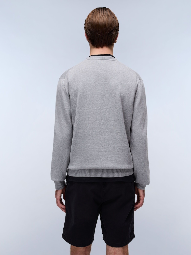 Napapijri Grey Ambra Crew Neck Knitwear 100% Cotton Cardigan - Image 2 of 5