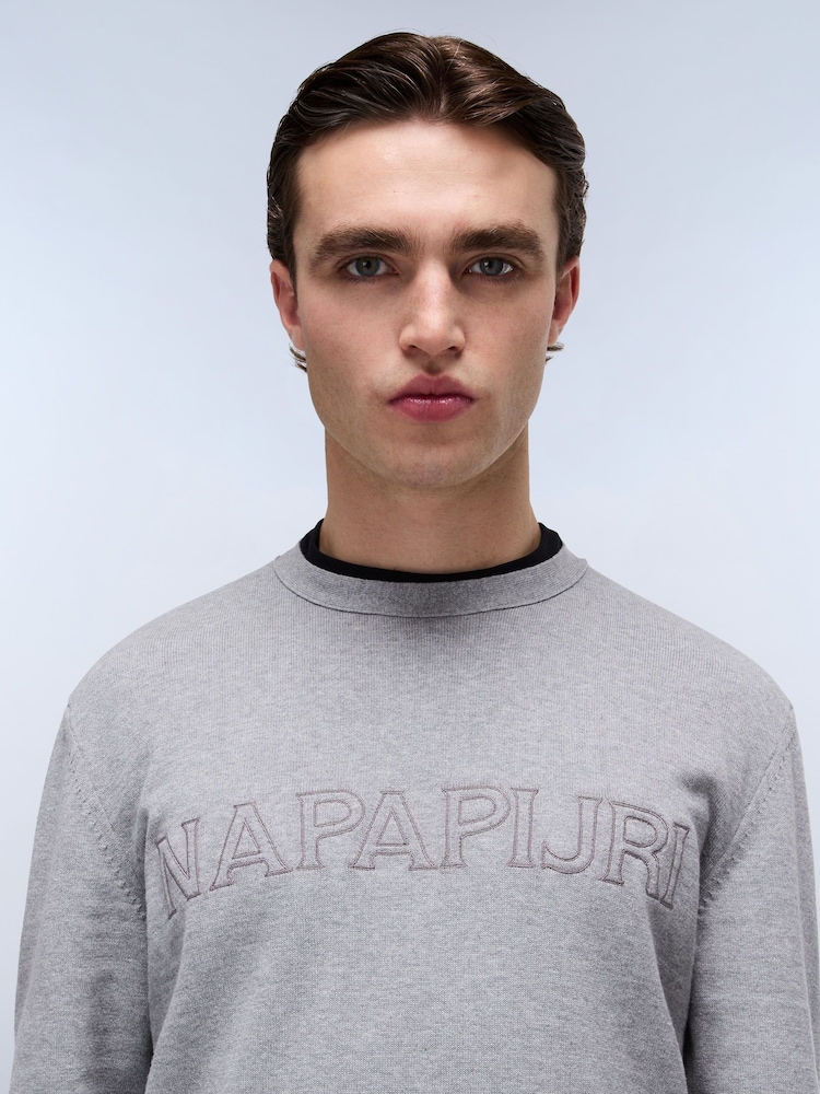 Napapijri Grey Ambra Crew Neck Knitwear 100% Cotton Cardigan - Image 3 of 5