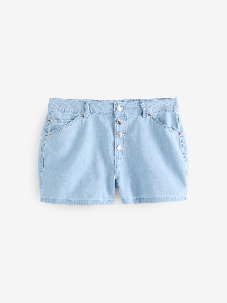 Denim Bleach Wash 100% Cotton Butt Shorts - Image 1 of 4