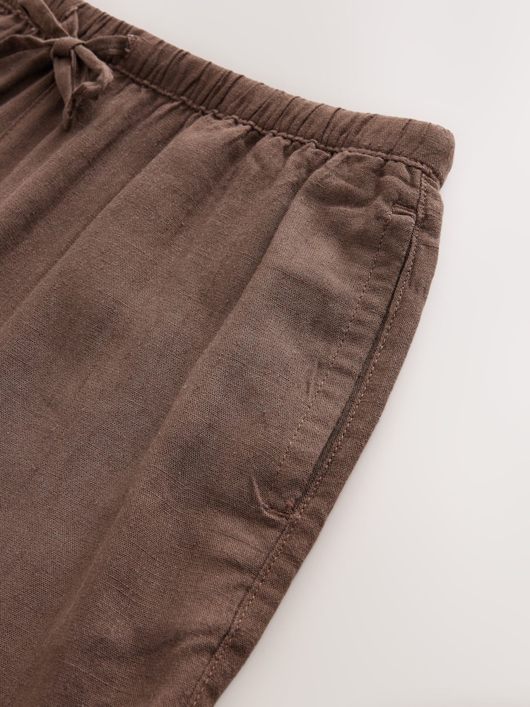 Brown Pull-On Shorts With Linen - Image 3 of 3