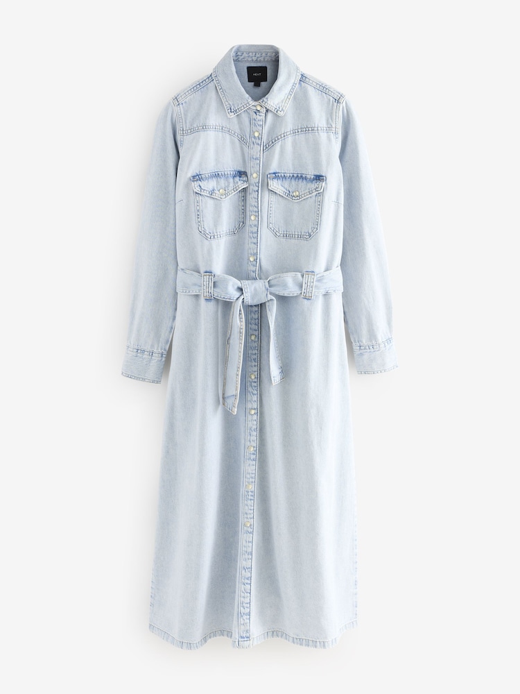 Bleach Fuller Bust Western Midi Denim Shirt Dress - Image 1 of 3