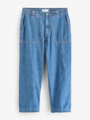 Mid Blue Denim Denim Wide Leg Cropped 100% Cotton Jeans - Image 1 of 3