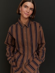 Tan/Blue Stripe Denim 100% Cotton Shirt - Image 1 of 5