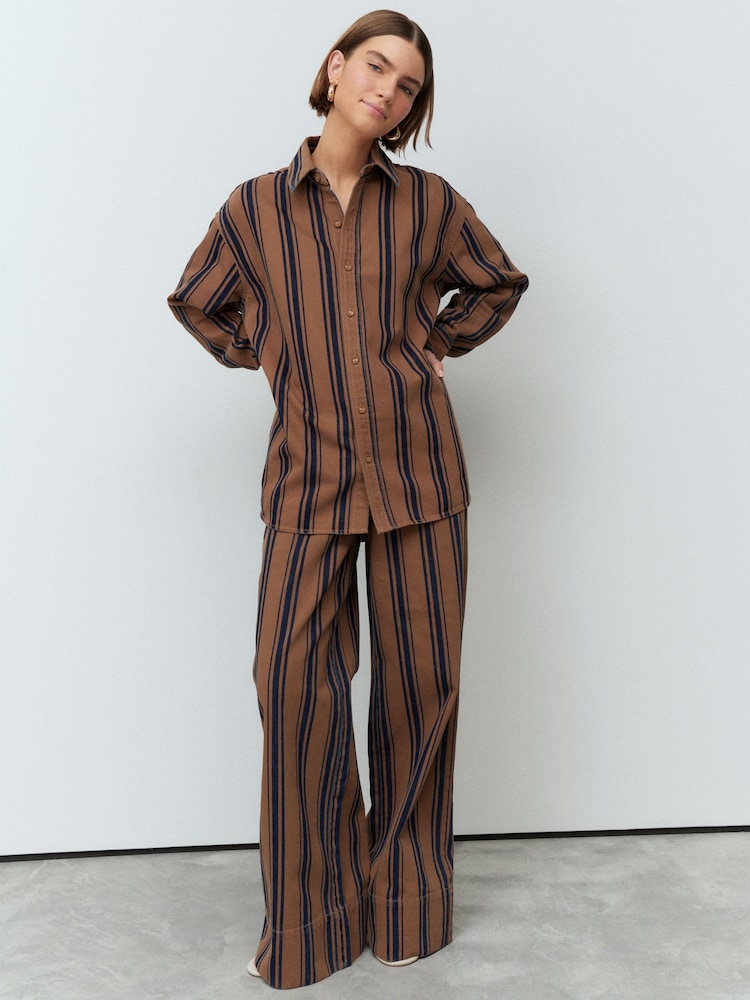 Tan/Blue Stripe Denim 100% Cotton Shirt - Image 2 of 5