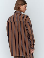 Tan/Blue Stripe Denim 100% Cotton Shirt - Image 3 of 5