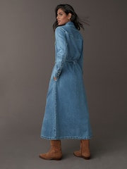 Bleu moyen - Peignoir mi-long en Denim étagées 100% coton - Image 3 of 11