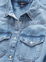 Bleu moyen - Peignoir mi-long en Denim étagées 100% coton - Image 7 of 11