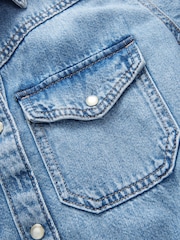 Bleu moyen - Peignoir mi-long en Denim étagées 100% coton - Image 8 of 11