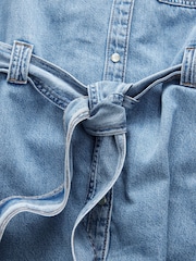 Bleu moyen - Peignoir mi-long en Denim étagées 100% coton - Image 9 of 11