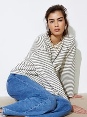 Oliver Bonas Black Stripe Wide Sleeve Sweatshirt - Image 1 of 8