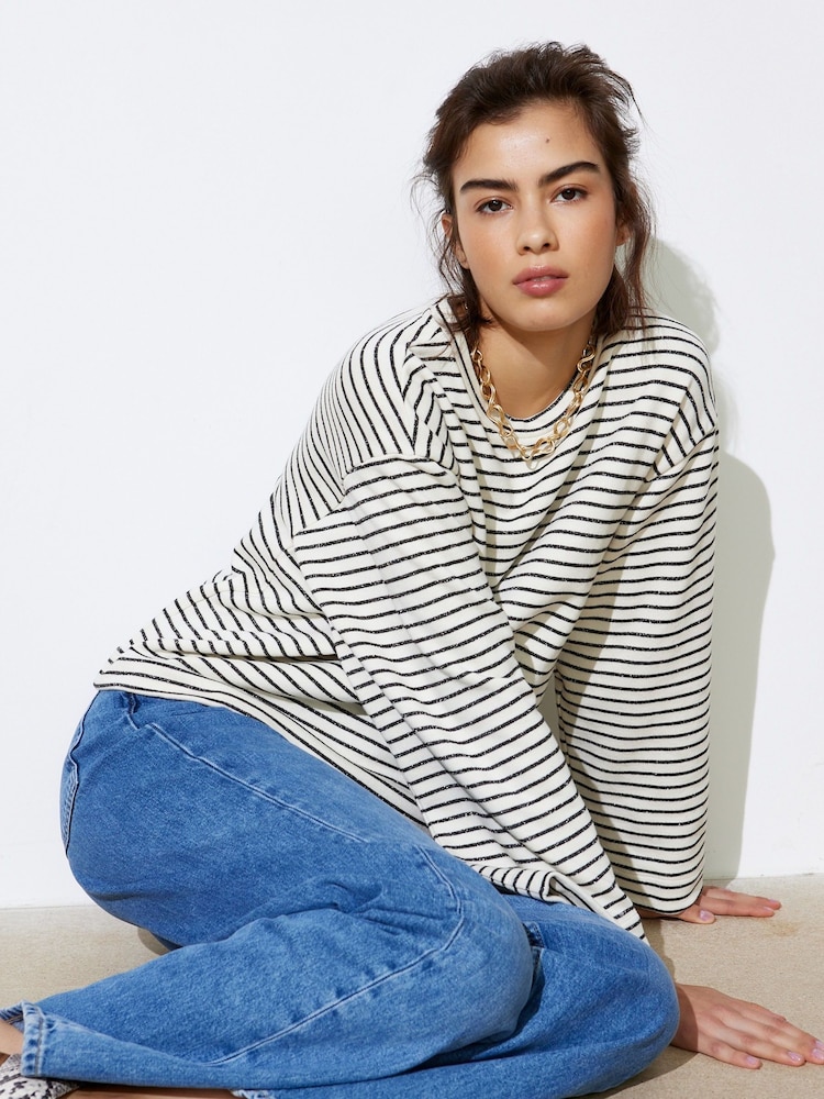 Oliver Bonas Black Stripe Wide Sleeve Sweatshirt - Image 1 of 8