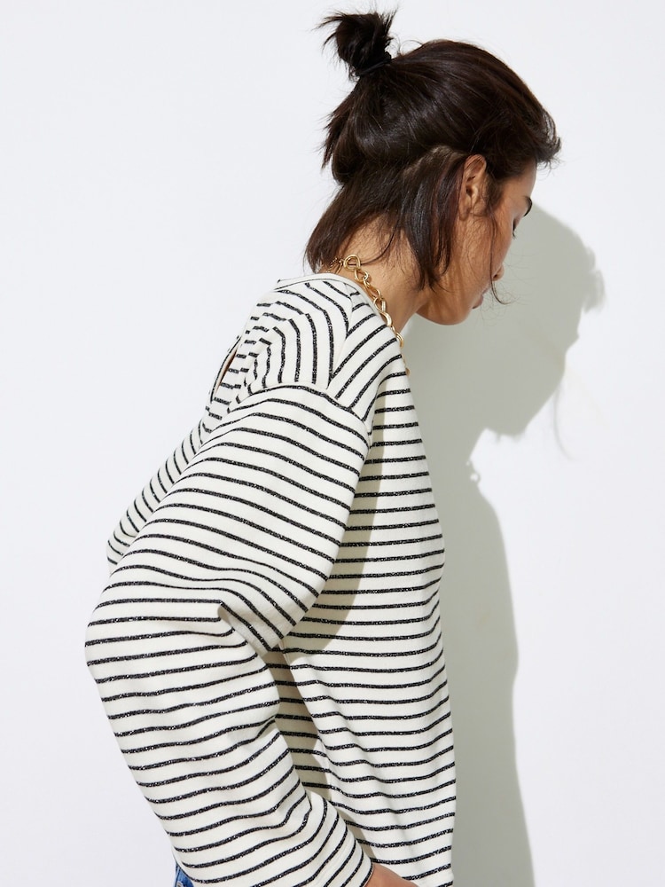 Oliver Bonas Black Stripe Wide Sleeve Sweatshirt - Image 2 of 8