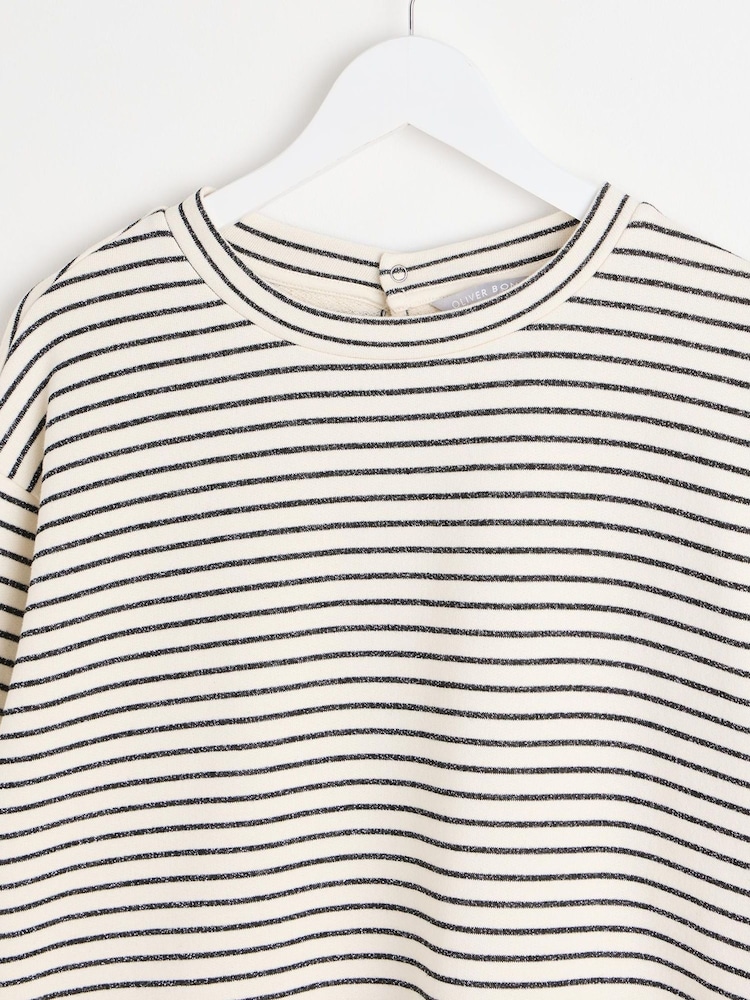 Oliver Bonas Black Stripe Wide Sleeve Sweatshirt - Image 8 of 8