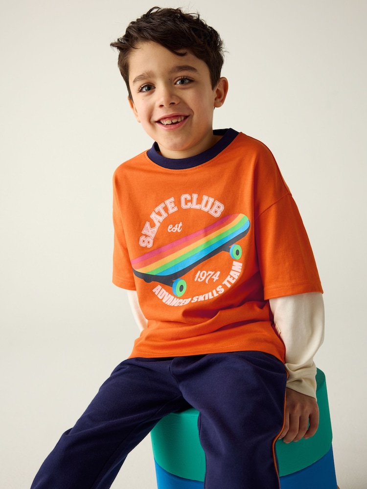 Little Bird by Jools Oliver Orange Rainbow Skate Club Long Sleeve T-Shirt and Joggers Set - Image 1 of 8