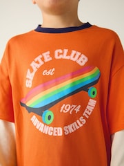 Little Bird by Jools Oliver Orange Rainbow Skate Club Long Sleeve T-Shirt and Joggers Set - Image 3 of 8
