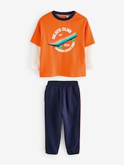 Little Bird by Jools Oliver Orange Rainbow Skate Club Long Sleeve T-Shirt and Joggers Set - Image 6 of 8