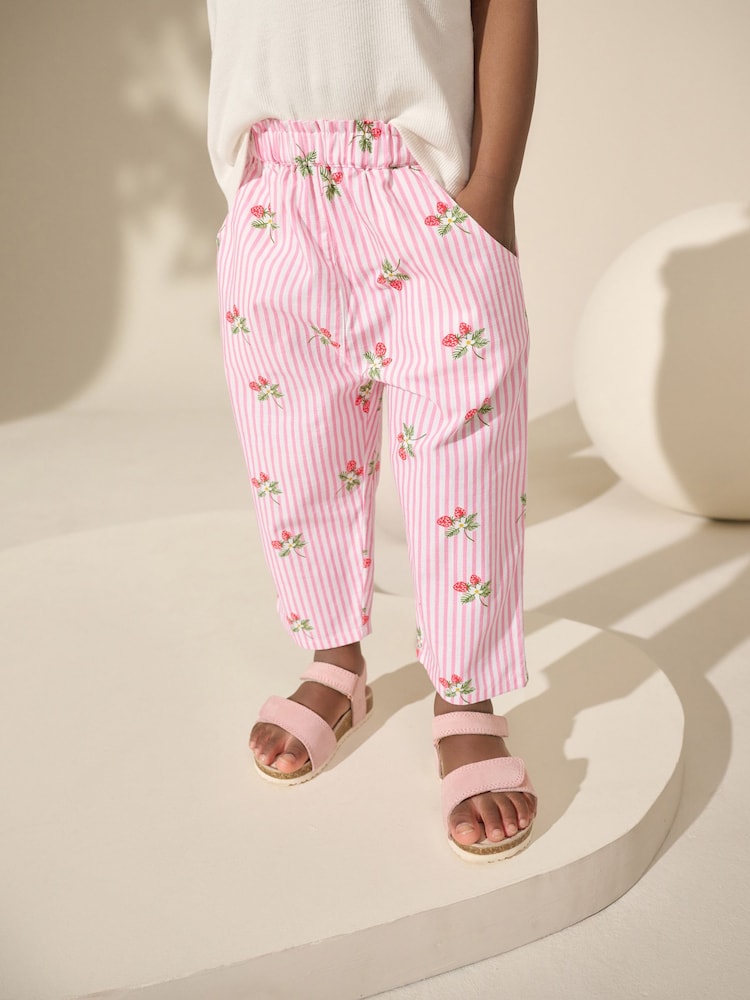 Pink Strawberry Print Pull On Trousers (3mths-7yrs) - Image 1 of 7 Pink Strawberry Print Pull On Trousers (3mths-7yrs) - Image 1 of 7