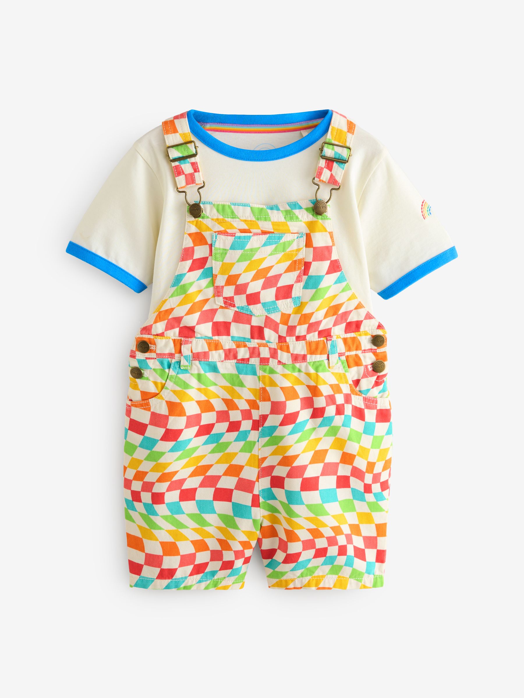 Little Bird by Jools Oliver Multi Rainbow Checkerboard Twill Dungarees