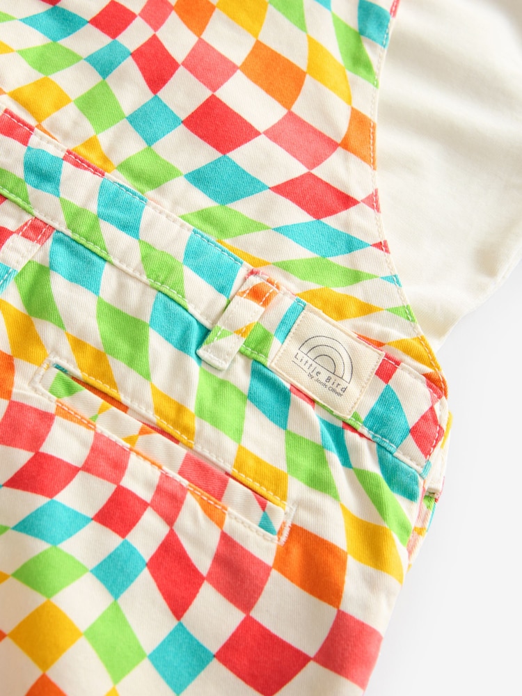 Little Bird by Jools Oliver bretelbroek van keperstof met regenboogkleurige dambordprint - Image 4 of 5