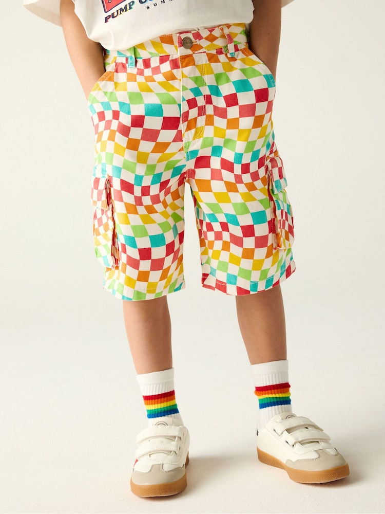 Little Bird by Jools Oliver Rainbow Checkerboard Twill 100% Cotton Shorts - Imagen 1 de 8