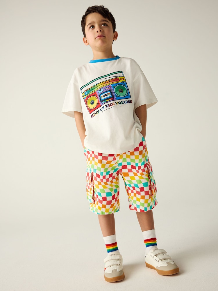 Little Bird by Jools Oliver Rainbow Checkerboard Twill 100% Cotton Shorts - Imagen 2 de 8