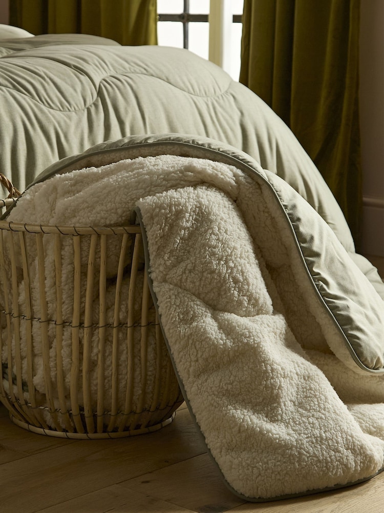 Night Lark Olive Green Soft Weave 9 Tog Cosy Sherpa Throw - Image 1 of 5 Night Lark Olive Green Soft Weave 9 Tog Cosy Sherpa Throw - Image 1 of 5