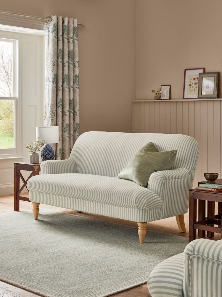 Laura Ashley Cornish Stripe Soft Grey Clipsham Small 2 Seater Sofa - Image 2 of 7