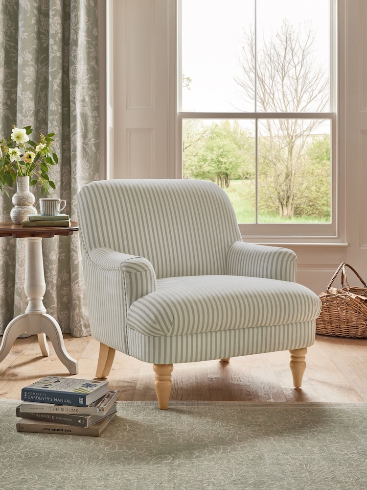 Laura Ashley Cornish Stripe Soft Grey Clipsham Accent Chair - Image 1 of 7