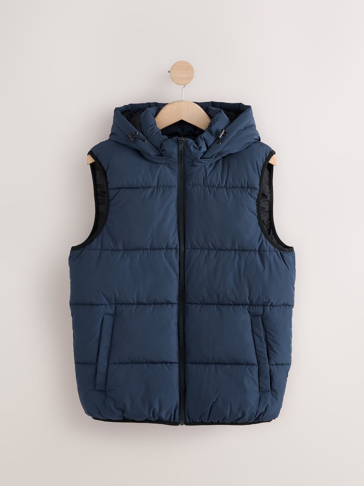 Navy Short Sleeves Hooded Gilet - Image 1 of 2