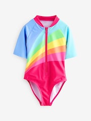 Little Bird by Jools Oliver Pink/Lilac Short Sleeve Rainbow Sunsafe Swimsuit - Image 1 of 4