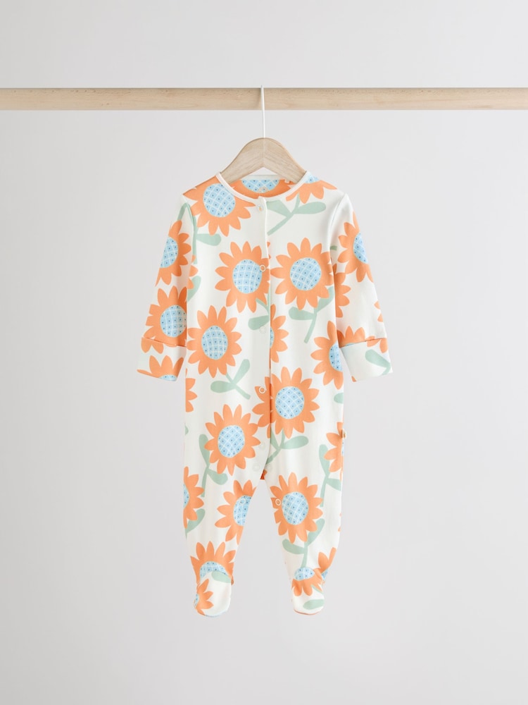 Blue/Orange 100% Cotton Baby Sleepsuits 3 Pack (0mths-2yrs) - Image 3 of 12