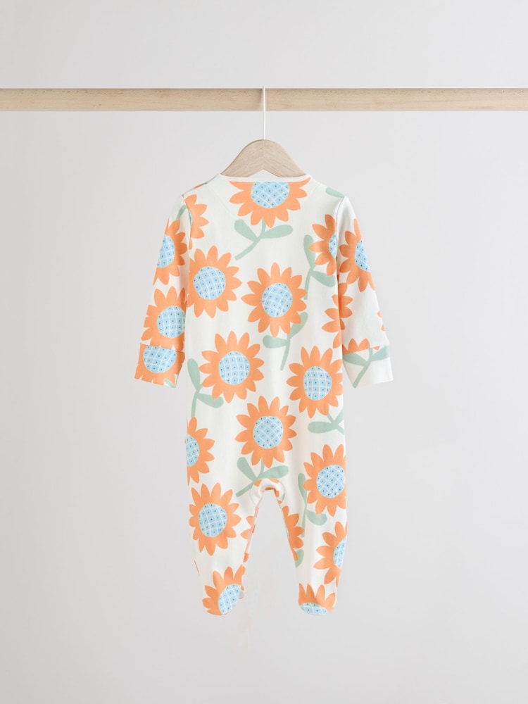 Blue/Orange 100% Cotton Baby Sleepsuits 3 Pack (0mths-2yrs) - Image 4 of 12