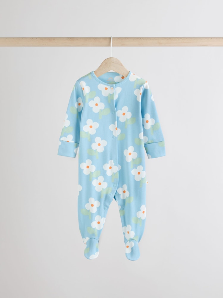 Blue/Orange 100% Cotton Baby Sleepsuits 3 Pack (0mths-2yrs) - Image 5 of 12