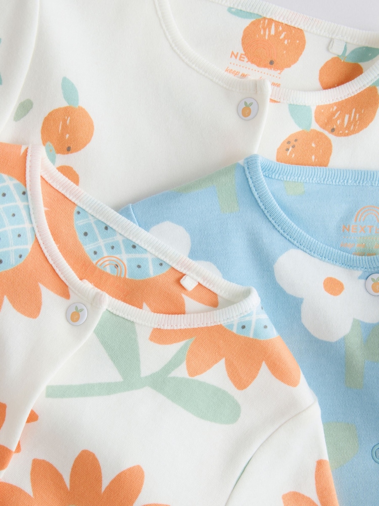 Blue/Orange 100% Cotton Baby Sleepsuits 3 Pack (0mths-2yrs) - Image 8 of 12