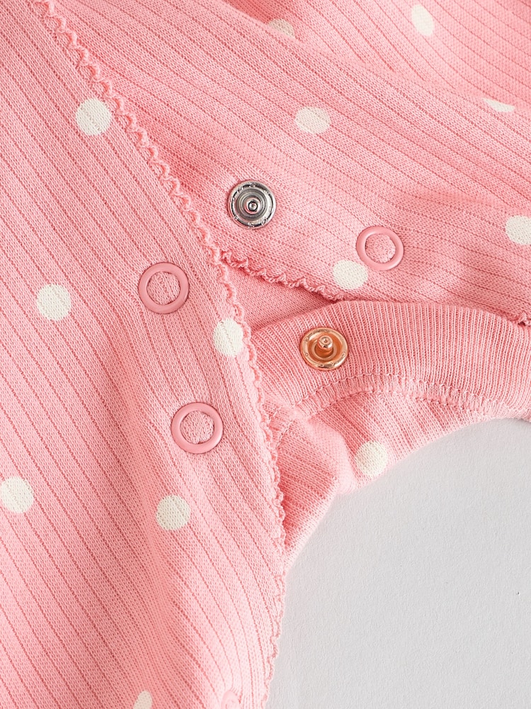 Pink 100% Cotton Collar Baby Sleepsuits 3 Pack (0-2yrs) - Image 12 of 12