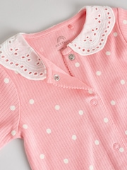 Pink 100% Cotton Collar Baby Sleepsuits 3 Pack (0-2yrs) - Image 9 of 12