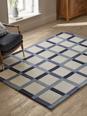 Blue Looped Check Rug - Image 1 of 5