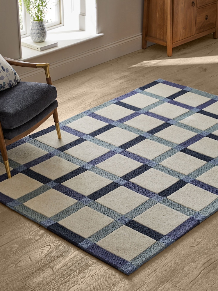 Blue Looped Check Rug - Image 1 of 5