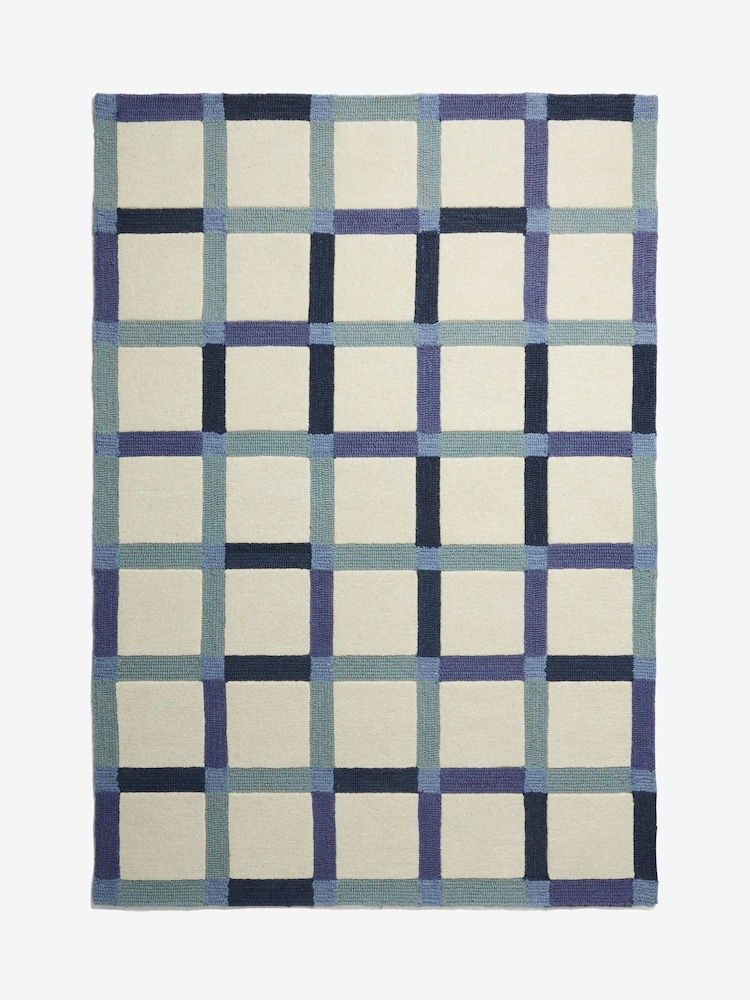 Blue Looped Check Rug - Image 5 of 5