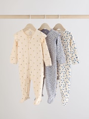 Blau mit Kirschen - Baby-Schlafanzüge mit 2-Wege-Reißverschluss aus 100 % Baumwolle im 3er-Pack (0 Monate bis 2 Jahre) - Bild 1 von 10