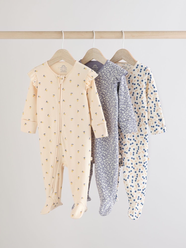 Blau mit Kirschen - Baby-Schlafanzüge mit 2-Wege-Reißverschluss aus 100 % Baumwolle im 3er-Pack (0 Monate bis 2 Jahre) - Bild 1 von 10