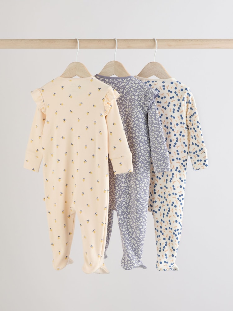 Blau mit Kirschen - Baby-Schlafanzüge mit 2-Wege-Reißverschluss aus 100 % Baumwolle im 3er-Pack (0 Monate bis 2 Jahre) - Bild 2 von 10