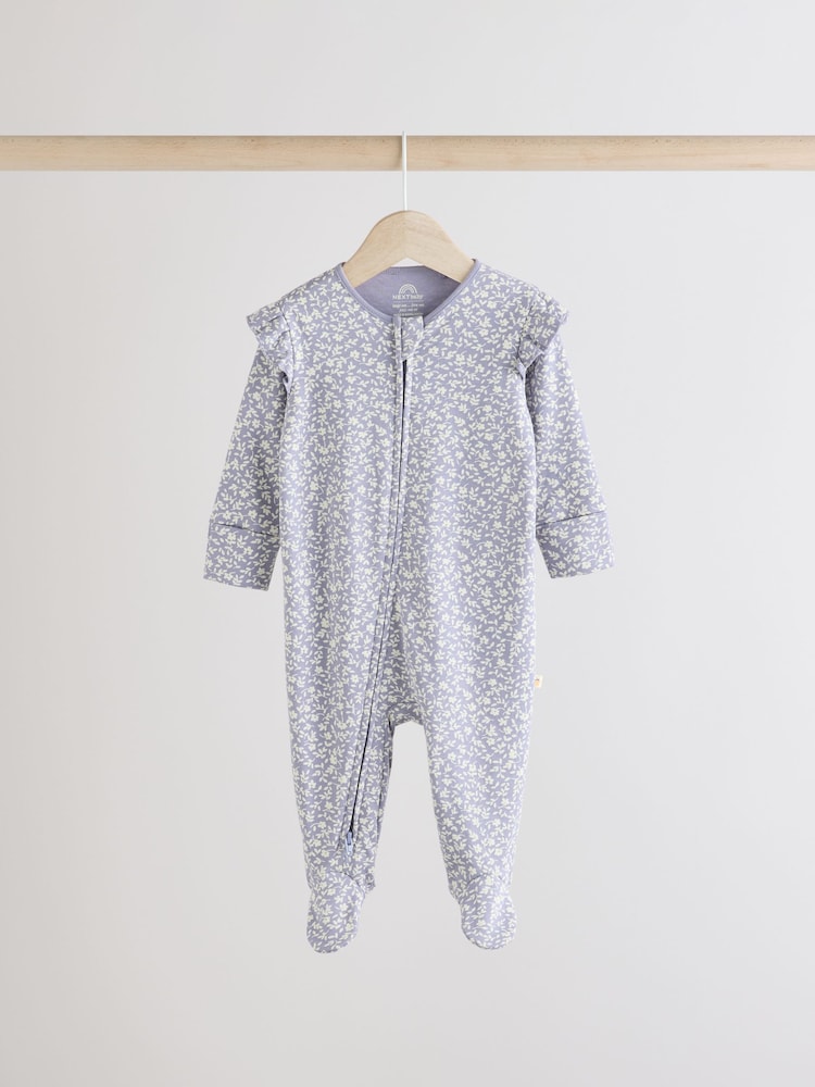 כחול דובדבנים - Two Way 100% Cotton Zip Baby Sleepsuits 3 Pack (0-2yrs) - Image 5 of 10