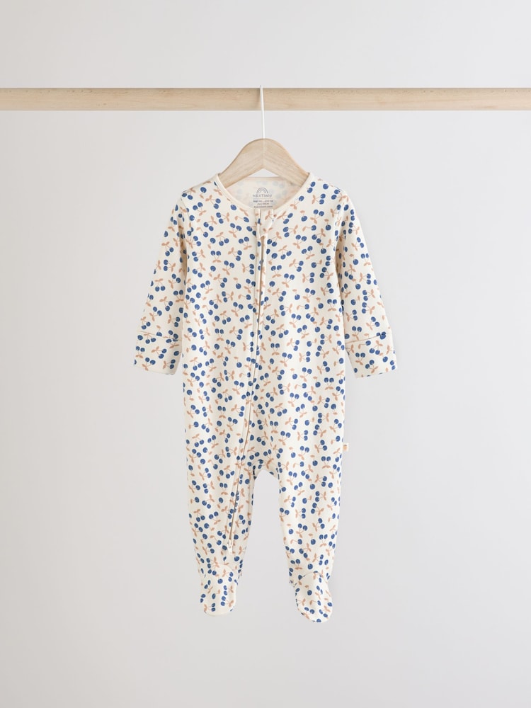 כחול דובדבנים - Two Way 100% Cotton Zip Baby Sleepsuits 3 Pack (0-2yrs) - Image 6 of 10