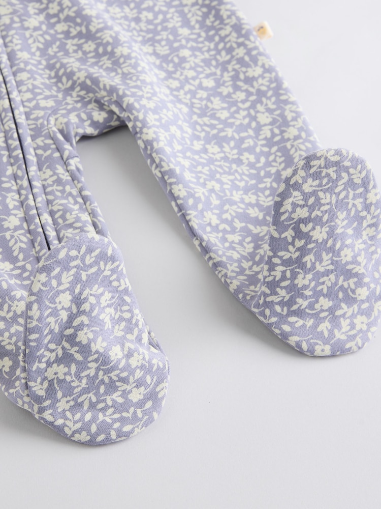 כחול דובדבנים - Two Way 100% Cotton Zip Baby Sleepsuits 3 Pack (0-2yrs) - Image 9 of 10