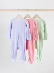 Multi 100% Cotton Rib Baby Two Way Zip Sleepsuits 3 Pack (0mths-2yrs) - Image 2 of 12